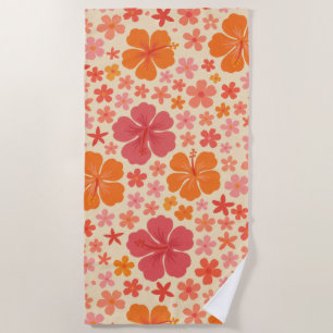 Sixties Hawaiian hibiscus pattern Beach Towel