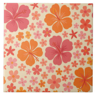 Sixties Hawaiian hibiscus pattern Ceramic Tile