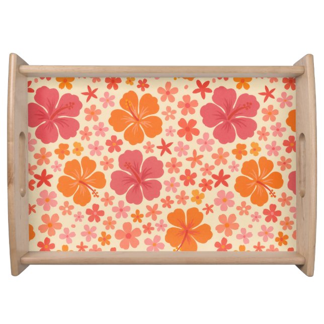 Sixties Hawaiian hibiscus pattern Serving Tray (Front)