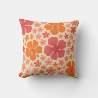 Sixties Hawaiian hibiscus pattern Throw Pillow