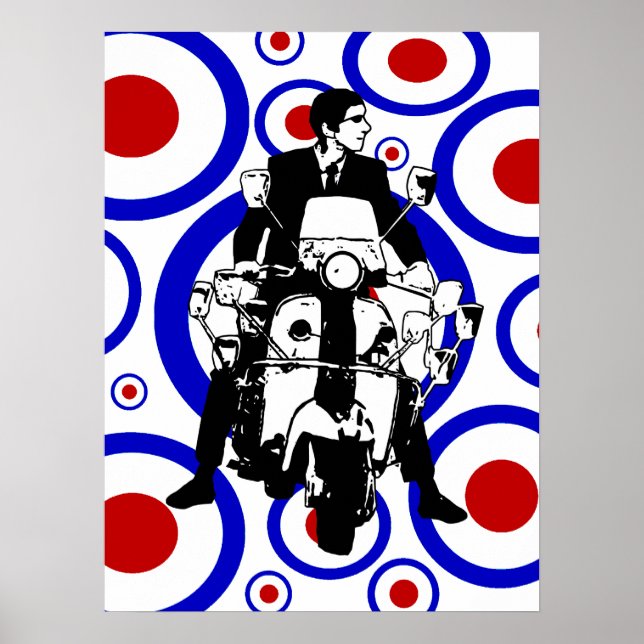 Sixties Mod scooter boy on retro circles Poster (Front)