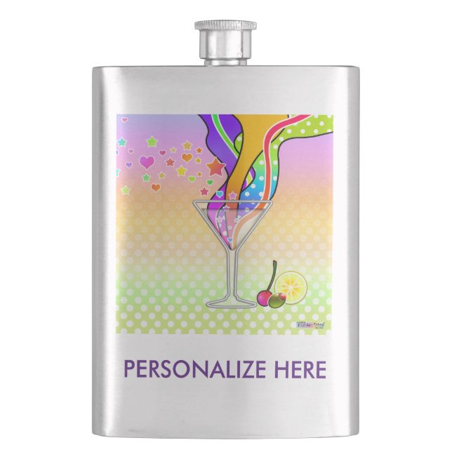 SIXTIES POP ART STYLE MARTINI HIP FLASK (Front)