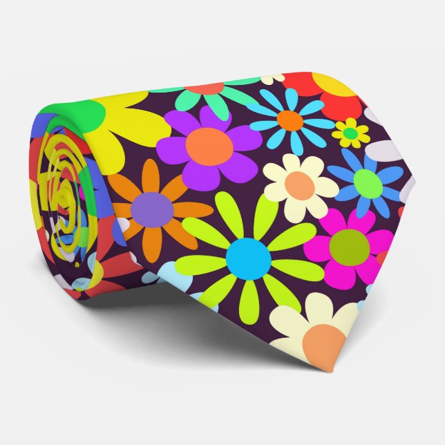 Sixties Retro Country Floral Daisy Field Neck Tie (Rolled)