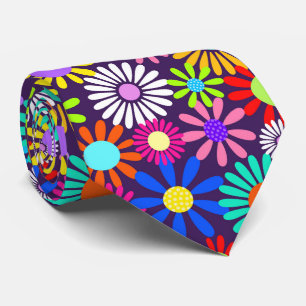 Sixties Retro Daisy Flower Flat Surface Pattern Neck Tie