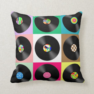 Sixties Retro Vintage Vinyl Record Pop Art Throw Pillow