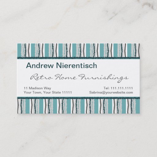 Customizable Sixties Retro ZigZag Classy Green Striped Pattern Business Card Template