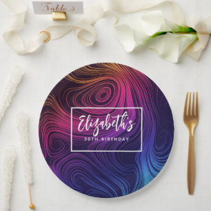 Sixties Vibe Circles & Swirls Cool Birthday Paper Plates