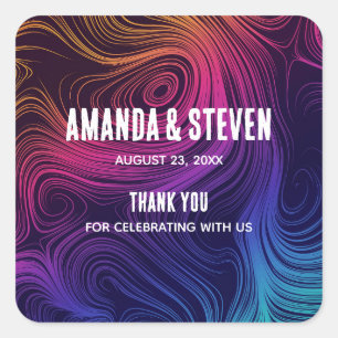 Sixties Vibe Circles & Swirls Cool Pattern Wedding Square Sticker