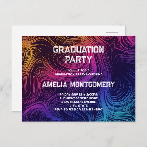 Sixties Vibe Circles  Swirls Pattern Graduation Invitation Postcard