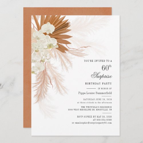 Sixtieth 60th Birthday Party Pampas Grass Modern Invitation