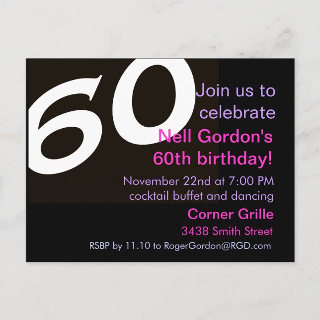 Sixtieth Birthday Party Invitation 60th Postcard (Front)