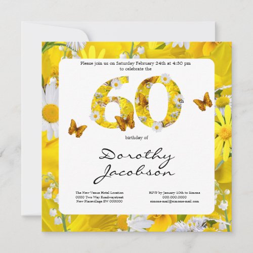 Sixtieth Floral flowers 60th Birthday party Invitation
