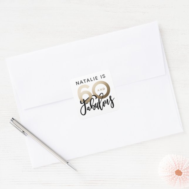 sixtieth gold making 60 look good birthday favor square sticker (Envelope)