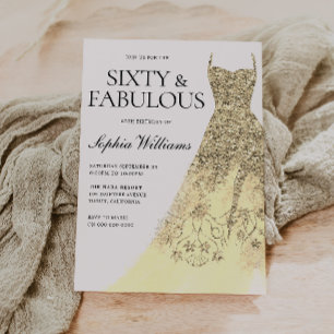 Sixtieth Gold Sparkle Dress 60th Birthday Party  Invitation