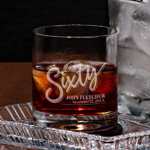 Sixty 60th birthday custom name and date rocks glass