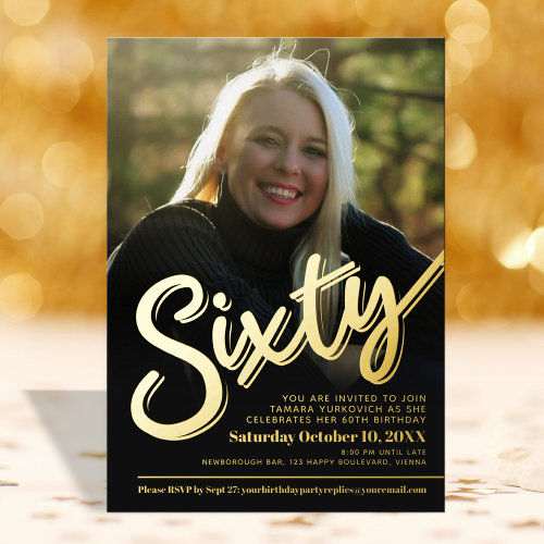 Sixty 60th Birthday custom photo script gold