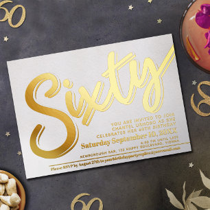 Sixty 60th Birthday party white with gold script Foil Invitation