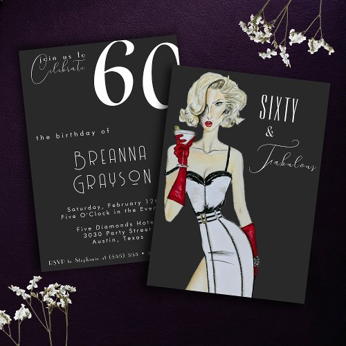 Sixty and Fabulous 60th Birthday Pin Up Girl Invitation