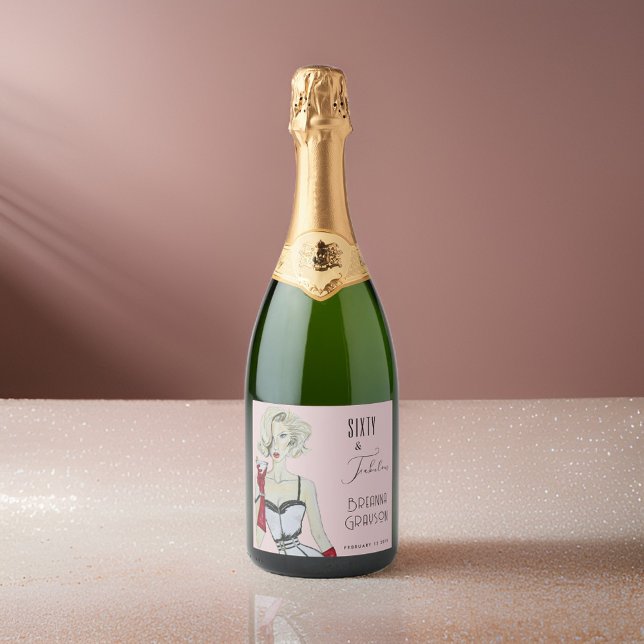 Sixty and Fabulous 60th Birthday Pin Up Girl Sparkling Wine Label (Creator Uploaded)