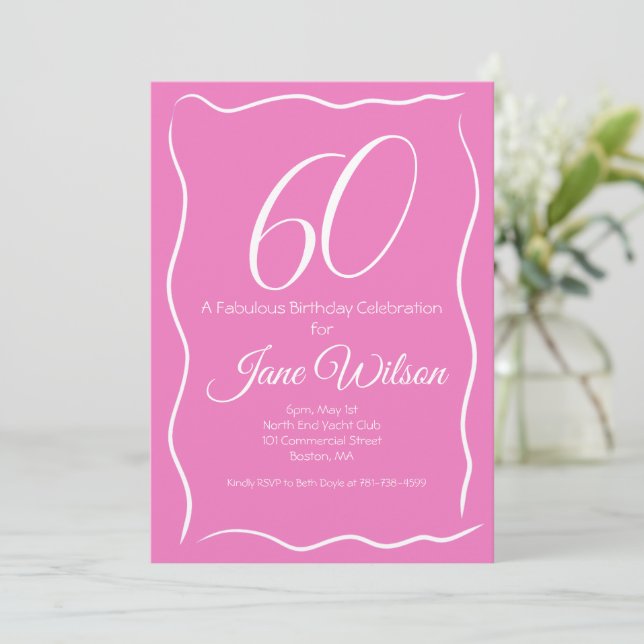  Sixty And Fabulous Birthday Invitation Chic Pink  (Standing Front)