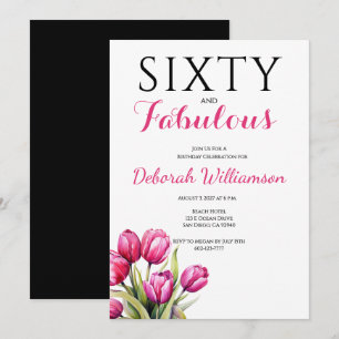 Sixty and Fabulous Black Pink 60th Birthday  Invitation