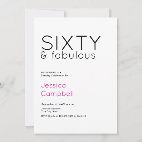 Sixty and Fabulous Black & Pink 60th Birthday Invitation