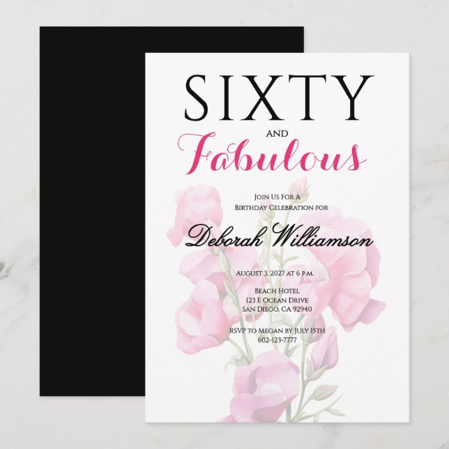 Sixty and Fabulous Black Pink 60th Birthday  Invitation (Front/Back)