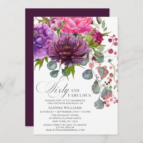 Sixty and Fabulous Elegant Floral 60th Birthday Invitation