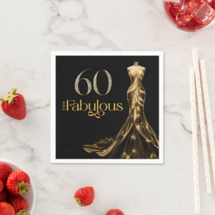 Sixty and Fabulous Gold Dress Black 60th Birthday Napkins