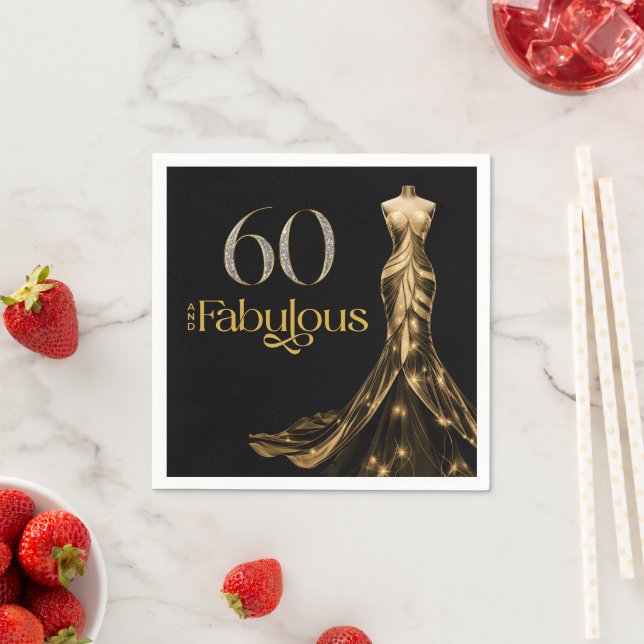 Sixty and Fabulous Gold Dress Black 60th Birthday Napkins (Insitu)