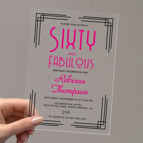 Sixty and Fabulous Hot Pink Art Deco 60th Birthday