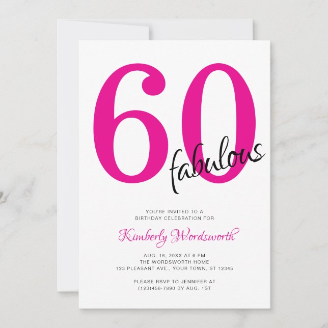 Sixty and Fabulous Pink 60th Birthday Party Invitation (Front)