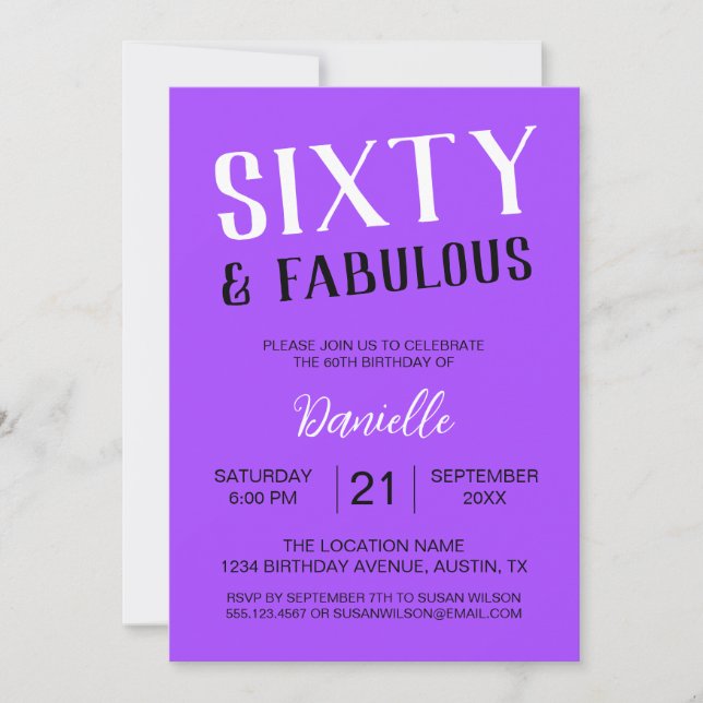 Sixty and Fabulous Purple 60th Birthday Invitation (Front)