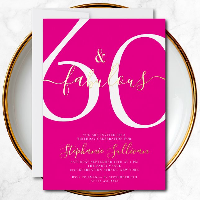 Sixty and Fabulous Script 60th Birthday Party  Foil Invitation (Creator Uploaded)