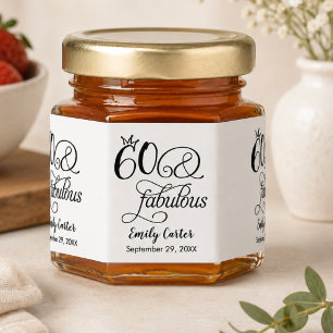 Sixty and Fabulous Script 60th Birthday Party Honey Jar Favors