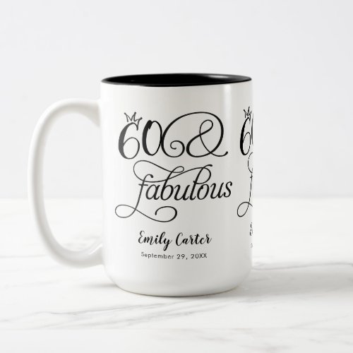 Sixty and Fabulous Script 60th Birthday Party Two-Tone Coffee Mug