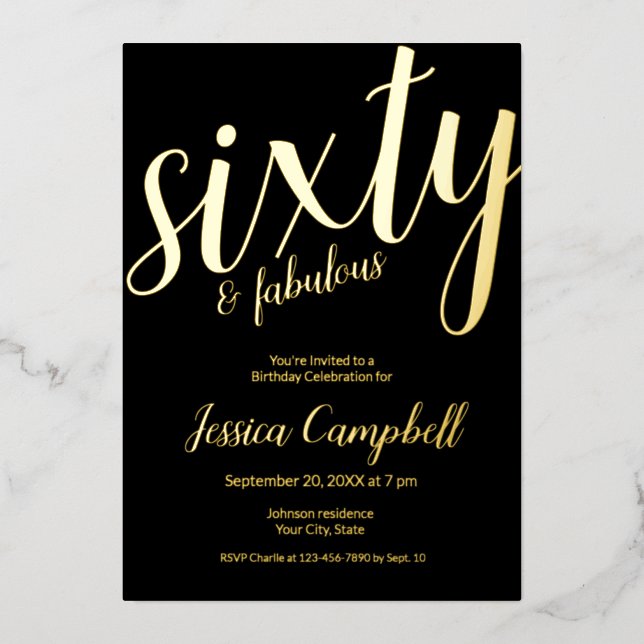 Sixty and Fabulous Script Pink 60th Birthday Foil Invitation (Front)