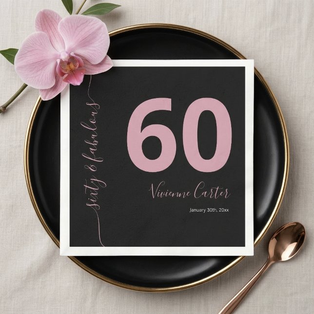 Sixty and Fabulous Script Pink 60th Birthday Party Napkins (Sixty and Fabulous Script Pink 60th Birthday Party Napkins)