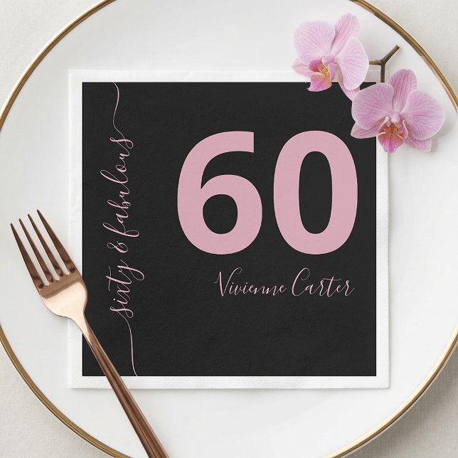 Sixty and Fabulous Script Pink 60th Birthday Party Napkins (Sixty and Fabulous Script Pink 60th Birthday Party Napkins)