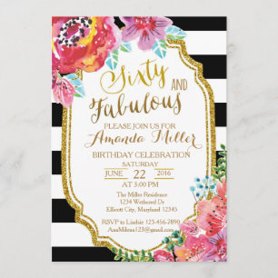 Sixty and Fabulous watercolor Birthday Invitation