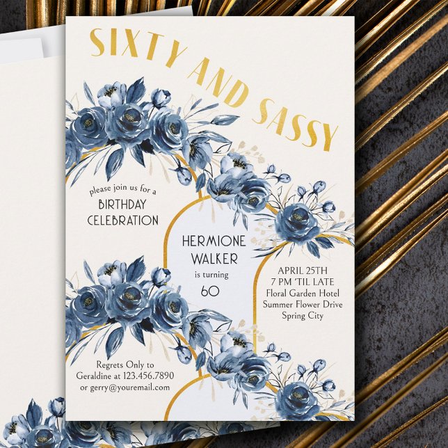 Sixty and Sassy Floral Gold Arch 60th Birthday Invitation (Creator Uploaded)