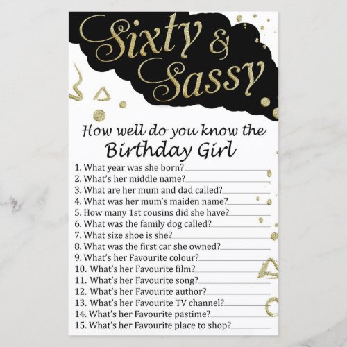 Sixty and Sassy How well do you know the birthday