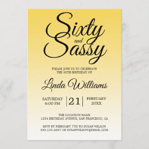 Sixty and Sassy Lemon Yellow Ombre 60th Birthday Invitation
