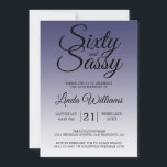 Sixty and Sassy Navy Blue 60th Birthday Invitation<br><div class="desc">Sixty and Sassy Navy Blue 60th Birthday Invitation card featuring dramatic black script typography over a rich navy blue ombré background that fades into a soft blue-gray tone. The bold headline sets a confident, celebratory mood, while the clean layout clearly presents the honoree’s name and event details. Ideal for a...</div>