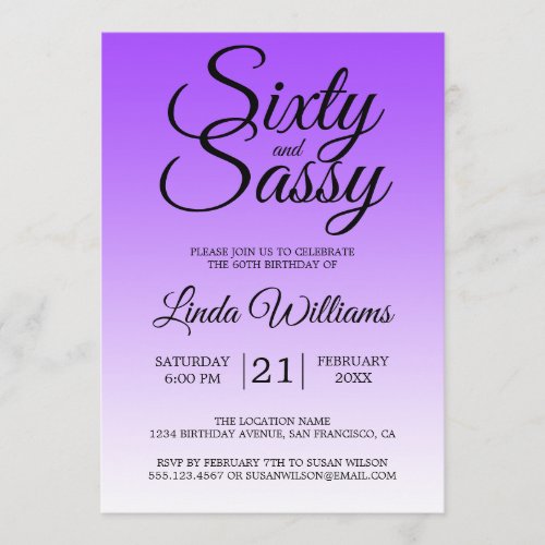 Sixty and Sassy Purple Ombre 60th Birthday