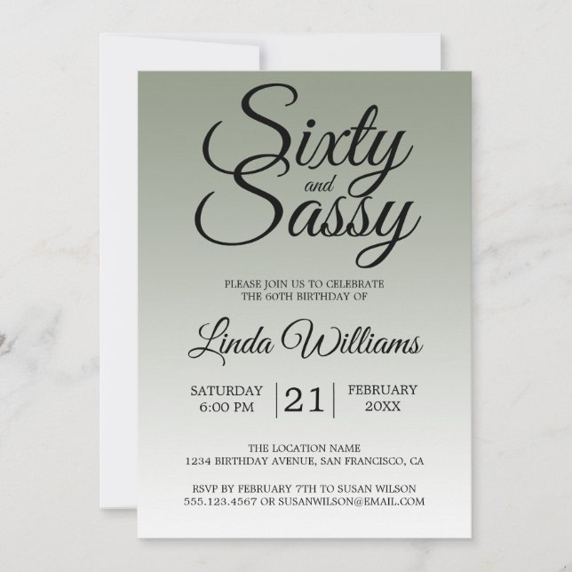 Sixty and Sassy Sage Green 60th Birthday Invitation (Front)