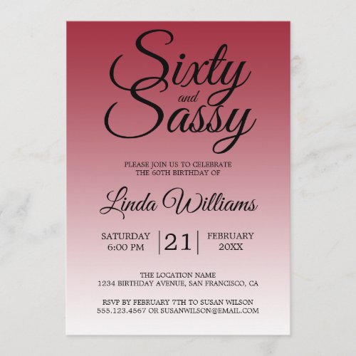 Sixty and Sassy Scarlet Red 60th Birthday