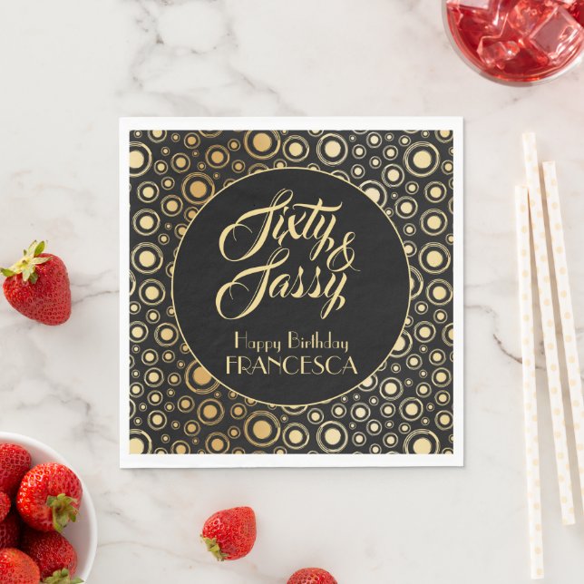 Sixty And Sassy Stylish Black Gold 60th Birthday  Napkins (Insitu)