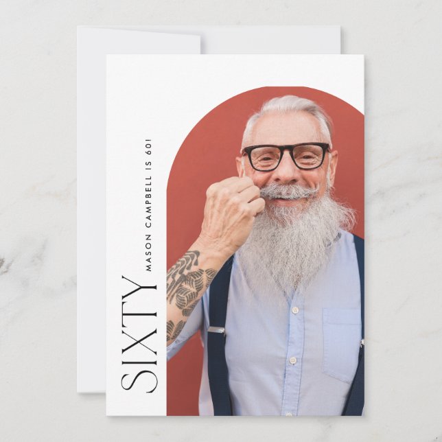 sixty arch photo 60th modern simple birthday party invitation (Front)