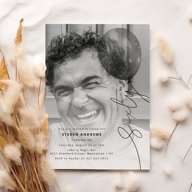 Sixty Balloon String | Photo 60th Birthday Party Invitation (Creator Uploaded)